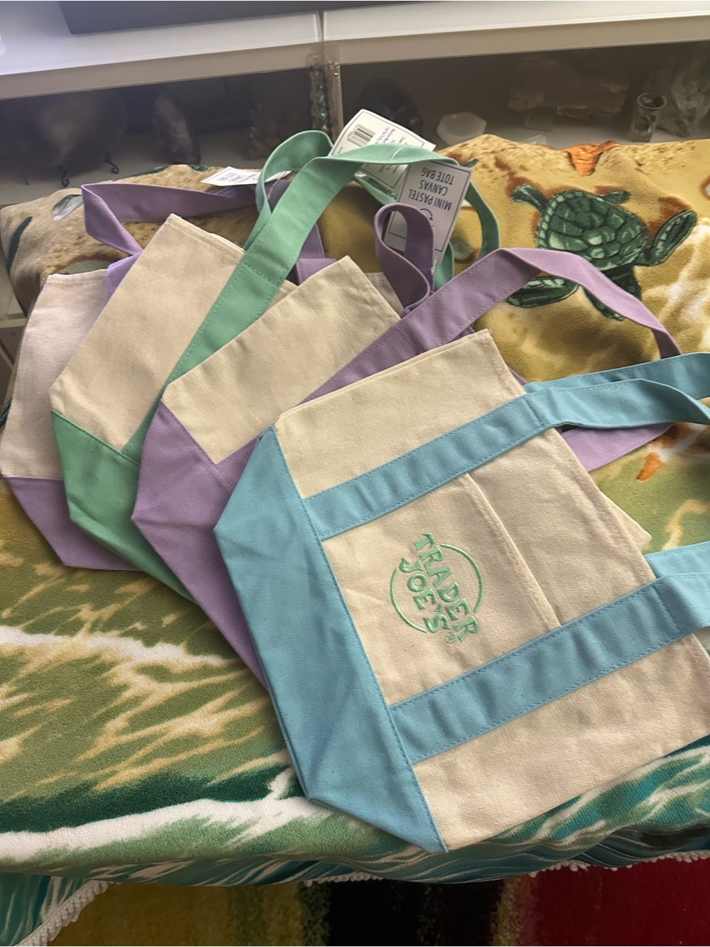 Trader Joe’s Pastel Canvas Tote Bag - Blue, Green & Lilac